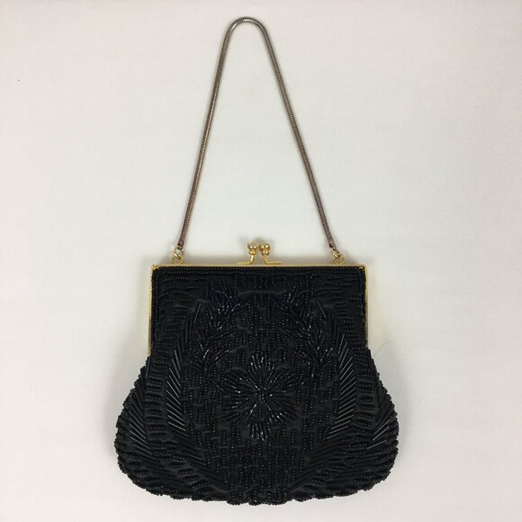 VTG Ed B Robinson Handbag Purse Beaded Black Kiss Clasp - Picture 1 of 10